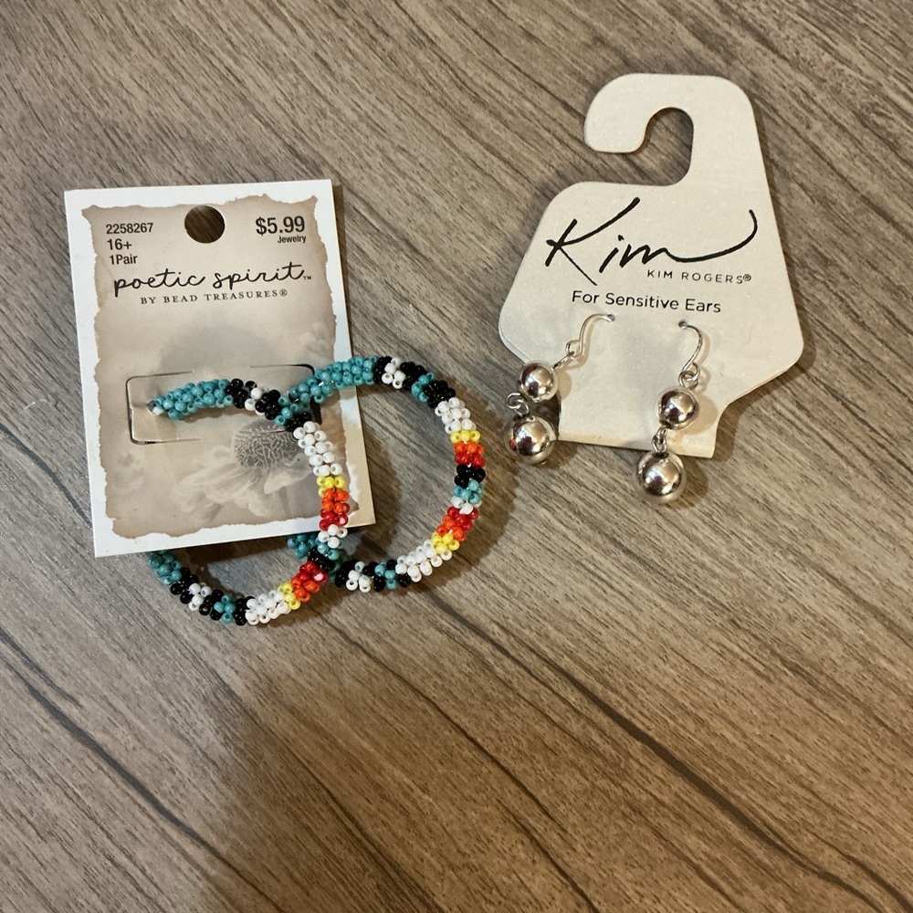 Kim Rogers Silver Bead Earrings and Poetic Spirit Multicolor Hoops - Picture 1 of 1